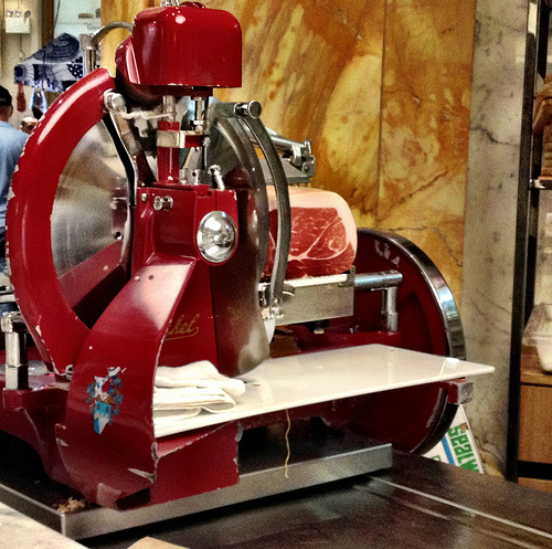 Meat slicer at Eataly