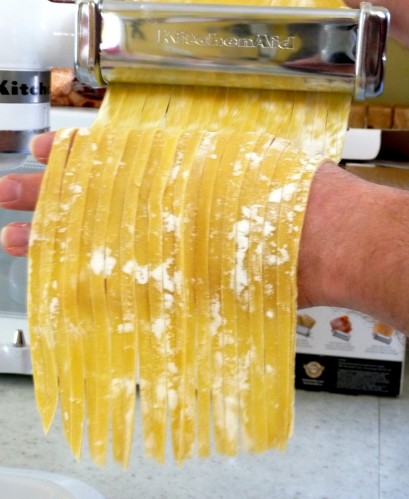 making homemade pasta - cutting noodles
