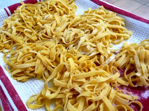 making fresh homemade pasta - drying nests