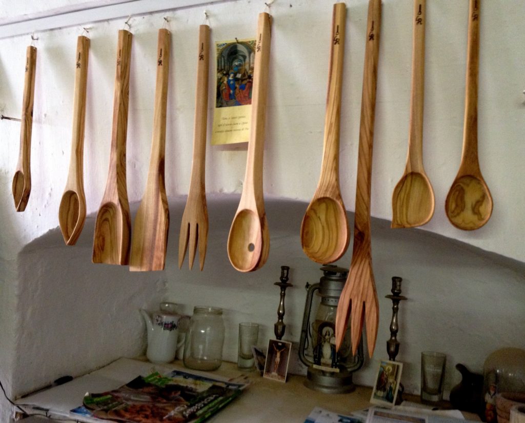 handmade olive wood utensils in ostuni